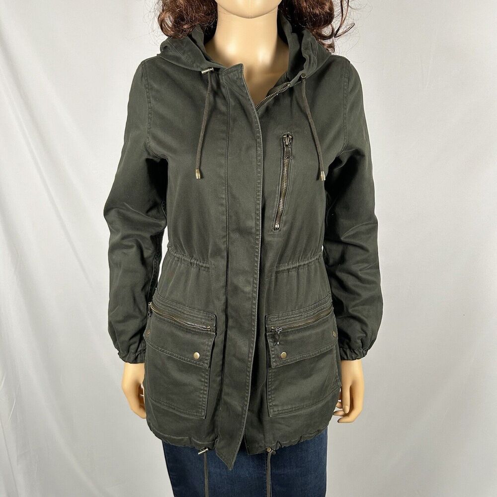 HUGE SALE 🔥 Banana Republic Dark Green Full Zip Utility Jacket Coat Top XS Hood